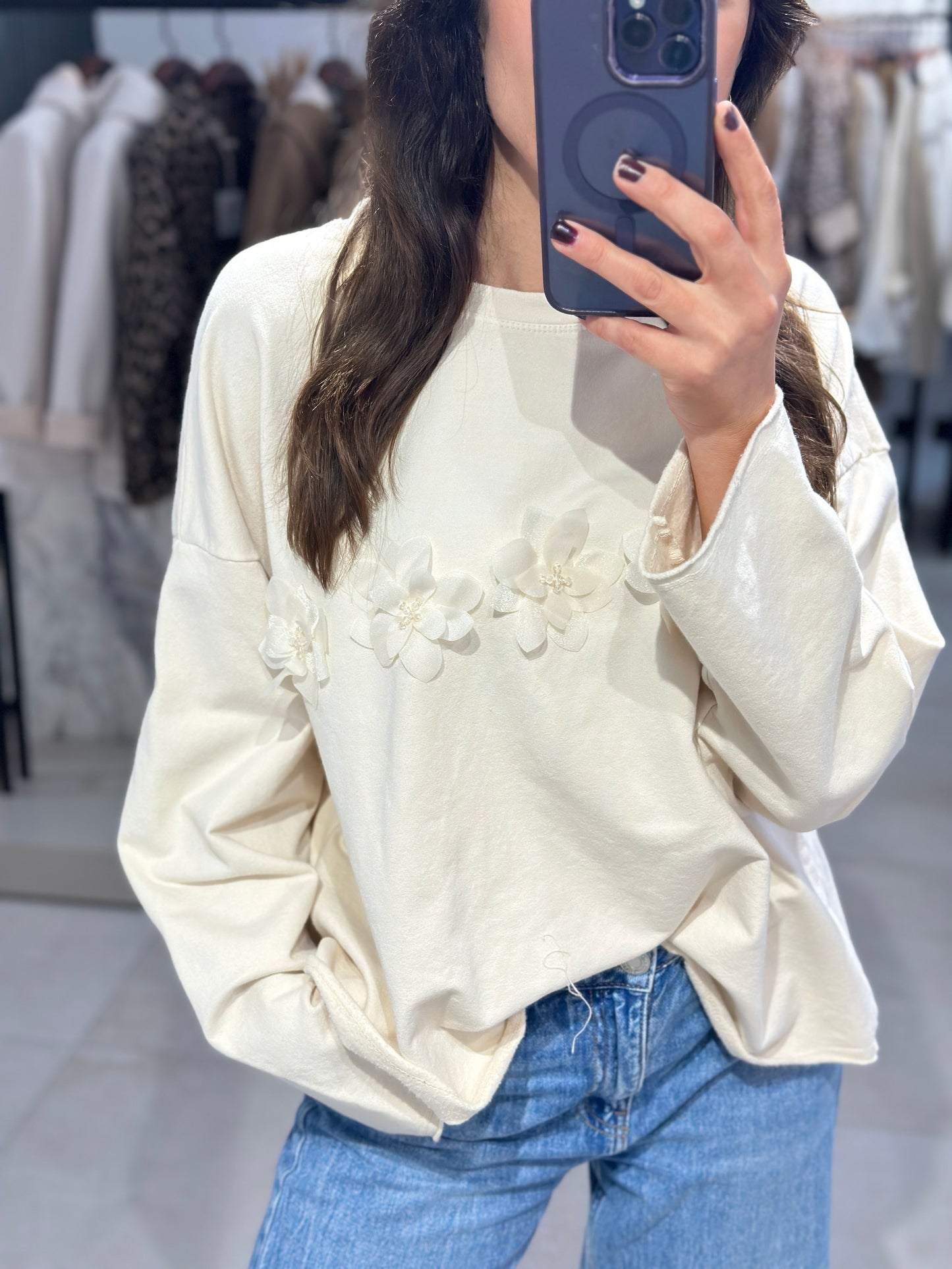 SWEATER MIT 3D BLUMEN