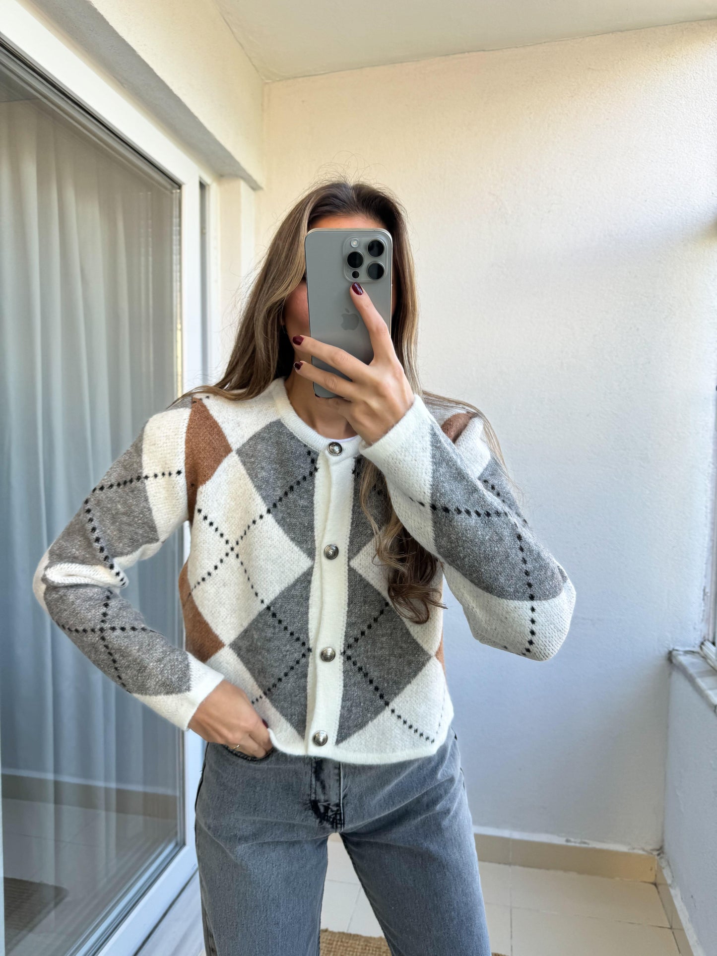 STRİCKJACKE MİT ARGYLE PRİNT